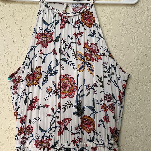 Old Navy White Floral Halter Maxi Dress with Rust Blooms XS - Picture 6 of 7